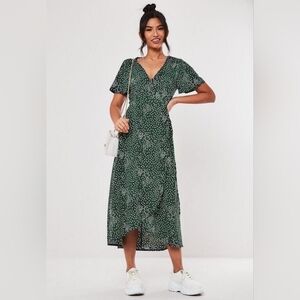 Missguided Green Polka Dot Wrap Dress